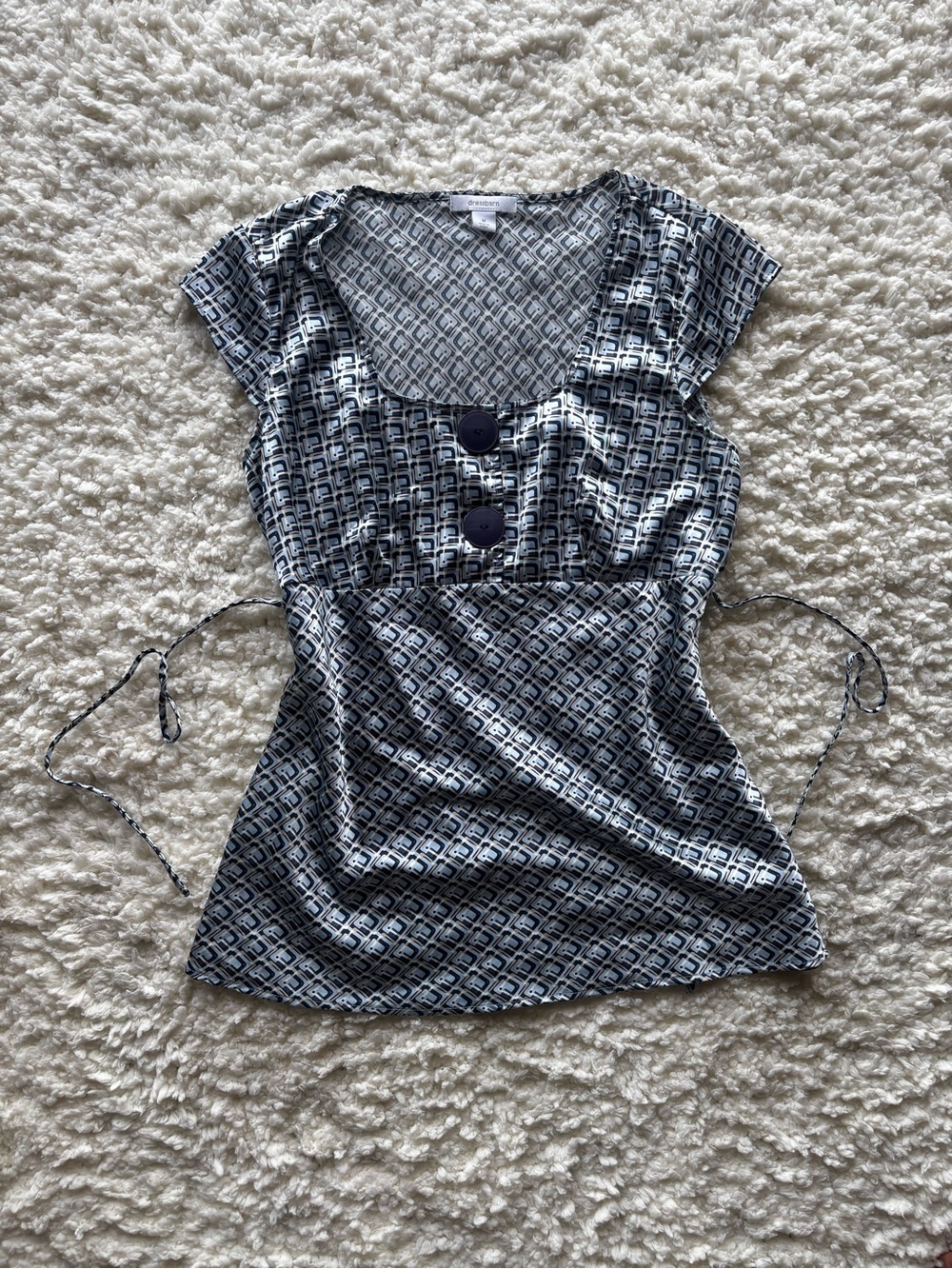 dressbarn Navy and White Geometric Scoop Neck Top